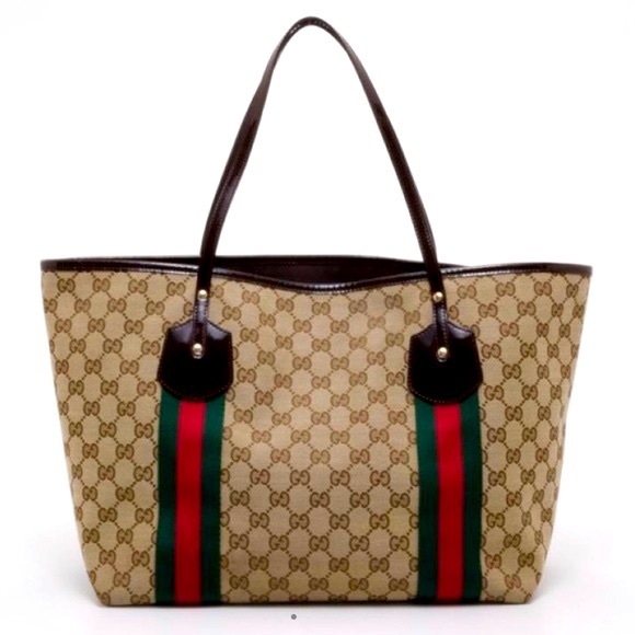 Gucci Handbags - ❤️💚 Gucci: Jolie Web Sherry Line GG Canvas Patent Leather Oversized Tote Bag